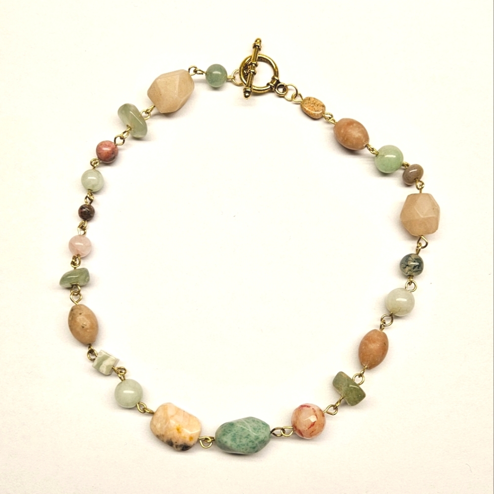 Pink and Green Stone Beaded Necklace